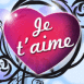 Je t'aime Coeur motifs vgtaux bleu