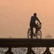 Cycliste  contre-jour sur la jete