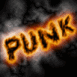 Mention Punk en feu sur fond noir